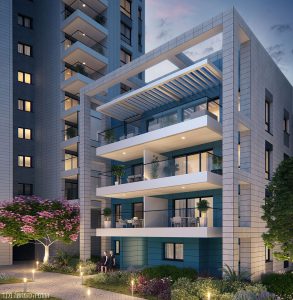 הדמיה של בניין מרקמי בו מוצגת הכניסה לבניין